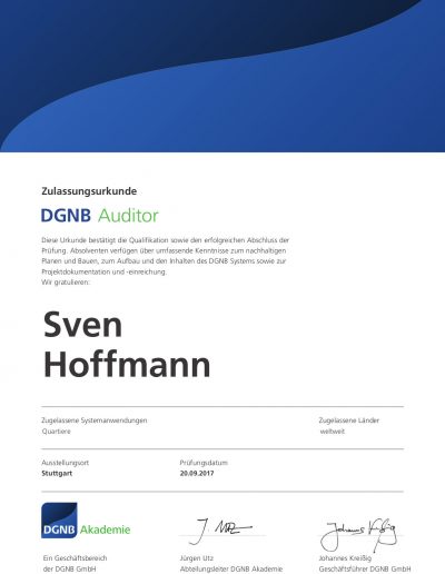 DGNB Zertifikat Auditor Sven Hoffmann